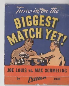 Vintage 1936 Joe Louis vs Max Schmeling Boxing Match Large Matchbook Early Old - Bild 1 von 3