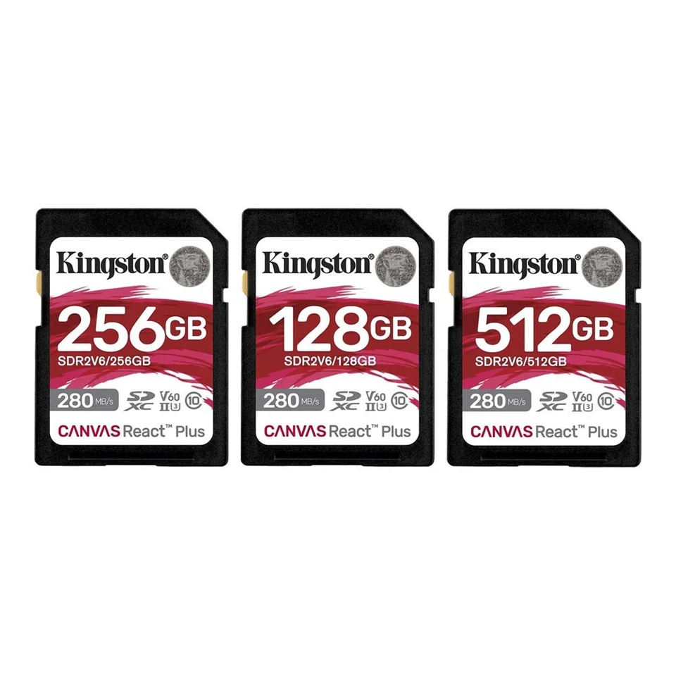 Kingston Canvas React Plus 128GB 256GB 512GB UHS-II V60 SD Memory Card 280MB/s - Image 1 of 4