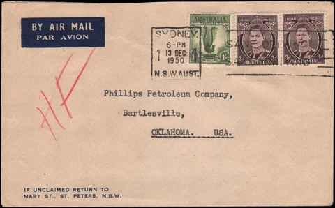 Sydney to Bartlesville OK, 1950 Cover