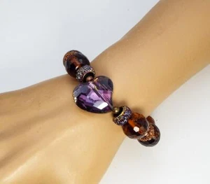 CYNTHIA LYNN "ETERNAL FLAME" COPPER MULTICOLOR CRYSTAL HEART STRETCH BRACELET - Picture 1 of 1