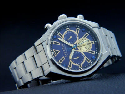 CAVADINI Chronograph Herrenuhr Designer Edelstahl 10 BAR Gold-Blau CV-1617 - Bild 1 von 2