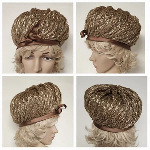 Vtg Copper Gold Mesh Fancy Dress Hat Formal Church Derby Party - Picture 1 of 9