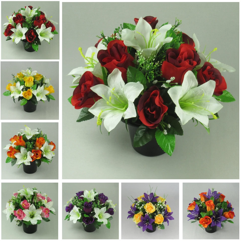 grave Artificial/Silk flower arrangement in grave memorial pot FREE P&P - Image 1 of 1