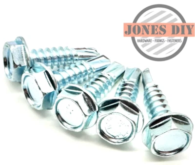 JONES DIY SELF DRILLING TEK SCREWS HEX HEAD ZINC ROOFING CLADDING SHEET 4.2mm 4.8mm 5.5mm
