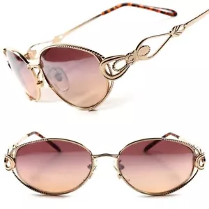 Brown Lens Gold Vintage Retro 70's Cool Temple Womens Round Oval Sunglasses - Picture 1 of 4