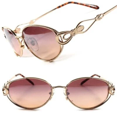 Brown Lens Gold Vintage Retro 70's Cool Temple Womens Round Oval Sunglasses - Image 1 of 4