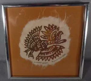 Antica aquila Ruth Anaya serigrafia stampa su carta fatta a mano firmata cornice metallo 7" - Foto 1 di 4
