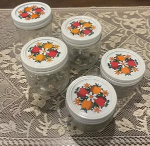 Set Of 5 Vintage Mason Jars Kerr Country Kitchen Retro Fruit And Daisy 60’s 70’s - Picture 1 of 9