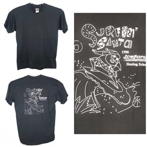 Vintage Best Fruit of the Loom Back Print Surfin Santa 1998  Black T Shirt Tee - Picture 1 of 6