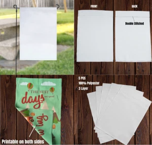 Paquete de 5 banderas de jardín en blanco hágalo usted mismo pancarta de patio bandera de sublimación de tinte de doble cara - Imagen 1 de 6