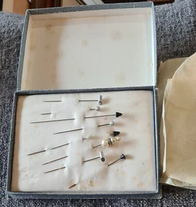 Vintage Hat Pins x 9 in box (3 pairs & 3 single) - Picture 1 of 3