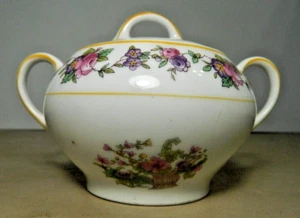Antike Porzellan Zuckerdose mit Deckel von Zeh, Scherzer Co, Barvaria um 1880-1918 - Bild 1 von 10