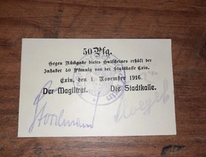 50 Pfennig Stadtkasse Exin 1916 Pommern einseitiger Druck Notgeld - 1. Weltkrieg - Bild 1 von 1