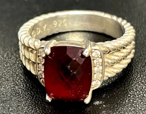 David Yurman Women's Silver Petite Wheaton Ring Garnet with Diamonds size 7 - Picture 1 of 11