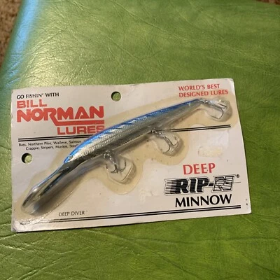 Vintage Fishing Lure Bill Norman Rip-N  Minnow Blue And Silver NOS Arkansas Box - Image 1 of 4