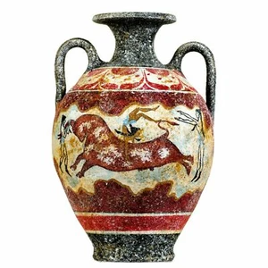 Ancient Greek Minoan Amphora Handmade Ceramic Pottery Vase Fresco Bull-Leaping - Picture 1 of 5