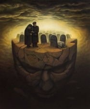 Cemitério Judeu hebraico Original Assinada Fantasia Surrealismo Pintura A Óleo 30" X 36"