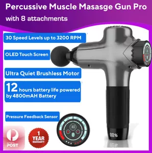 30 Speed Percussion Brushless Muscle Massage Gun Pro with 8 Attachments OLED - Picture 1 of 15