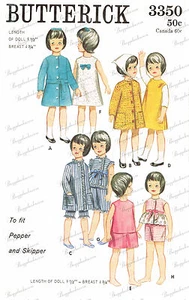 Vintage 9 1/2 inch doll Pepper and Skipper & other doll clothes sewing pattern - Picture 1 of 4
