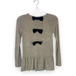 Moa Moa Girls Gray Drop Waist Long Sleeve Pullover Sweater w/ Black Bows - Picture 1 of 7