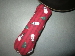 SNOWMAN WINTER CHRISTMAS HANDMADE FABRIC CAST IRON POT HANDLE SLEEVE COVER - Picture 1 of 1