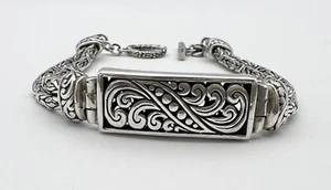 Bracciale catena bizantina barra design rotolo argento sterling ATI 6 3/4 - Foto 1 di 10