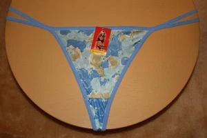 Shiny Double Banded Dark Blue Thong G-String with Roses - No Size - Picture 1 of 2