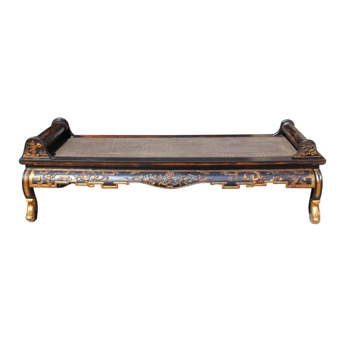 Chinese Fujian Style Golden Dragon Motif Day Bed Chaise Bench cs5758 Cover