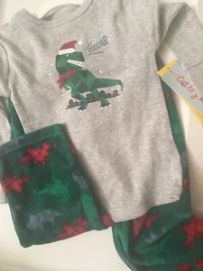 Infant Boys Dinosaur Santa T-Rex Christmas Pajama Set Size 18M CAT & JACK NWT - Picture 1 of 5