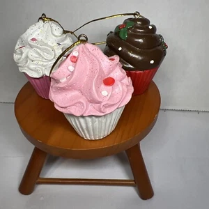 AVON 2011 Sweet Treats Christmas Holiday 3 Cupcake Ornament Set Faux Dessert NEW - Picture 1 of 11