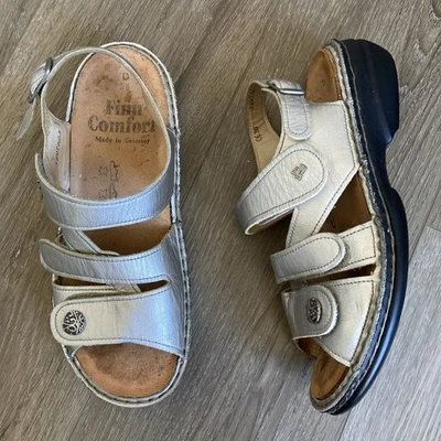 Finn Comfort Gomera Sandals Women Sz 38 EU 7.5 Silver Leather - Image 1 of 4