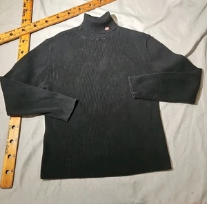 Ralph Lauren Polo Jeans Co Sweater Womens XL Black Ribbed Flag Turtleneck Y2K - Picture 1 of 11