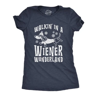 Womens Walkin In A Wiener Wonderland T Shirt Funny Christmas Song Dog Tee - Image 1 of 4