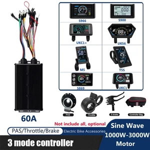 EBike 48V/52V/60V/72V 60A Controller w/Display PAS Brake for 1000W-3000W Motor - Picture 1 of 40
