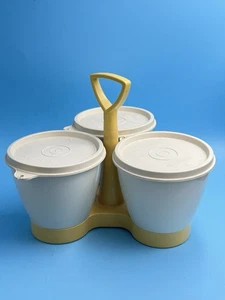 Vintage Tupperware Dreifach Gewürz Set mit Deckel & Caddy Träger - Bild 1 von 7