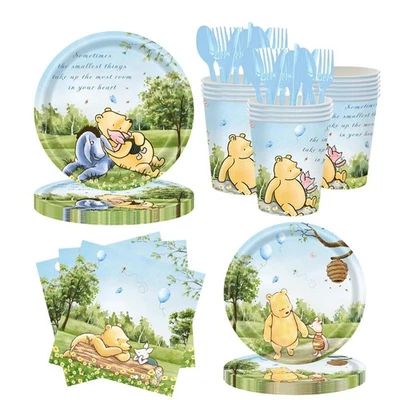 175 PIEZAS Azul Winnie Baby Shower Decoraciones Pooh Platos de Papel y Servilletas Tazas... Foto 1 de 4
