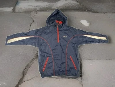 FILA Windbreaker Mens Blue Large L Vintage '90s Long Sleeve Red Striped VTG 90s - Image 1 of 4