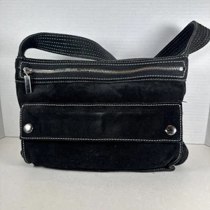 Wow!Banana Republic Black Suede Handbag Shoulder Multi Compartments Snap Zip GUC - Picture 1 of 14