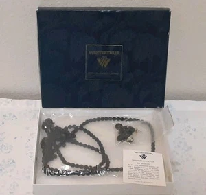 Vintage Set of Jet Jewelry Beaded Necklace & Post Earrings by Winterthur Boxed - Picture 1 of 15