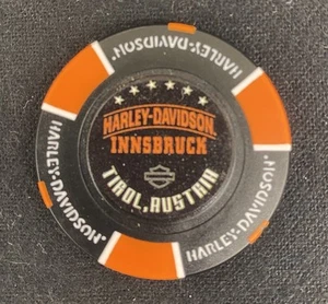 Innsbruck, Austria / Bozen, Italy Harley Davidson Poker Chip / Black & Orange  - Picture 1 of 3