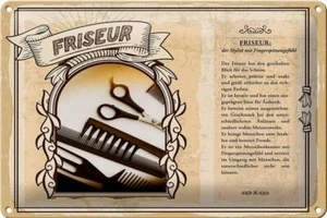 Blechschild Berufe 30x20 cm Friseur Stylist geschulten Blick Schild tin sign - Picture 1 of 5