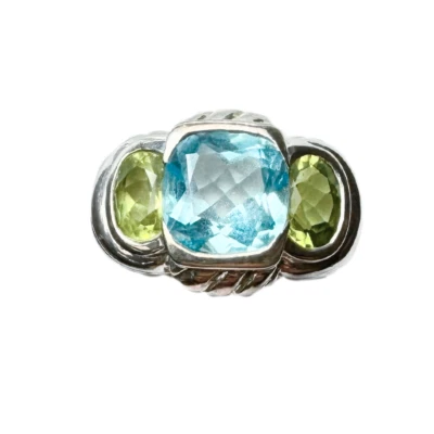 Judith Ripka SS Peridot Blue Topaz Ring - Image 1 of 3