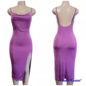 Fashion Club Party Women Spaghetti Strap Solid Side Slit Patchwork Midi Dress - Picture 1 of 11