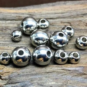 Stainless Steel Round 4/6/8/10/12mm Silver Metal Loose Beads for Jewelry Making - Picture 1 of 14