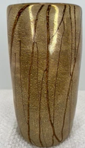 Murano Maestri di Vetro Eseguito Da Gold Flake Cylinder Vase - 8.5" w\Label - Picture 1 of 9