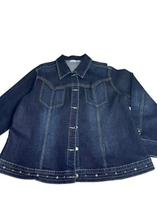 Cato Womens Denim Jacket 22/24W Plus Size Dark Wash Long Sleeve Button Up - Picture 1 of 11
