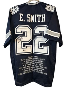 Camiseta deportiva firmada por Emmitt Smith personalizada para carreras destacadas (Beckett) - Imagen 1 de 3