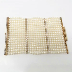 NYJEWEL 14k Yellow Gold Pearl & Clear Stone 5 Inch Wide Huge Bracelet 7.5" 239g - Picture 1 of 4