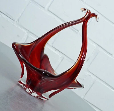 edle Murano Glas Schale Obstschale organisch Zipfelglas Rot Vintage 1960er Jahre - Bild 1 von 4