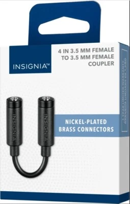 NEW Insignia Female to Female Aux 4 Inch 3.5mm Extension Cable Coupler 1/8" cord